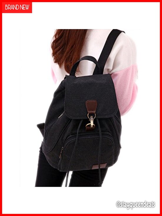 Canvas Backpack Purse with Flap Drawstring Multi-Pocket Ladies Travel Daypack main image 5